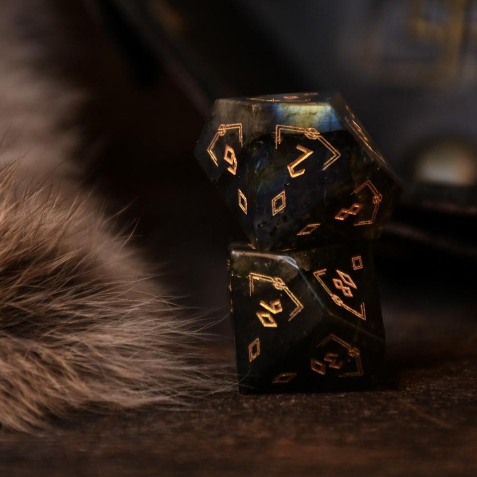 Nordic Black Labradorite Stone Dice Set - Dice Around the World Collection
