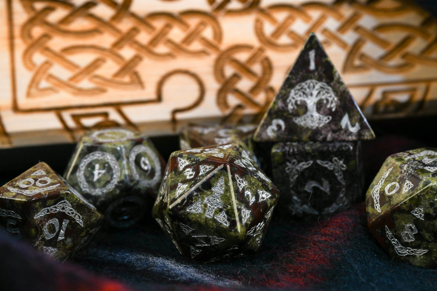 Celtic Dragon Blood Jasper Stone Dice Set – Dice Around the World Collection