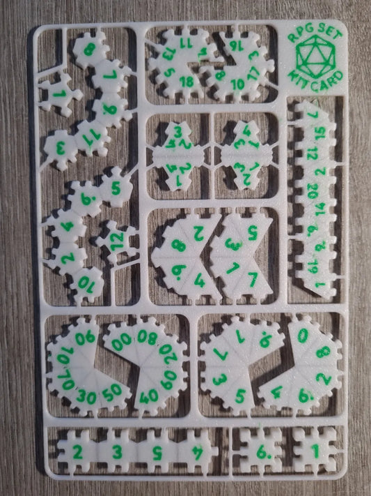 TTRPG 7 pc Dice Set Kit Card, 2 Pack, No Glue Required