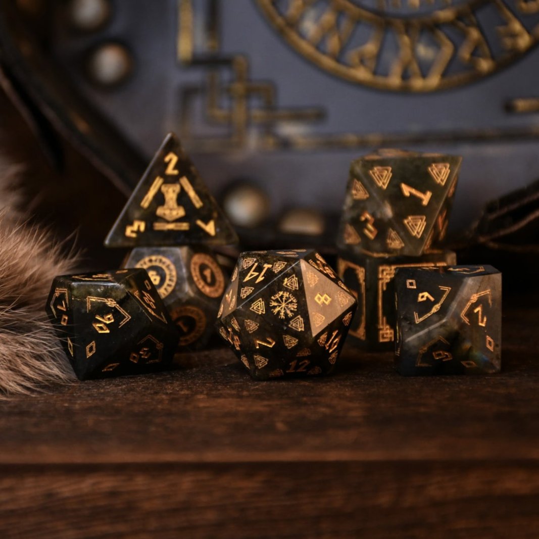 Nordic Black Labradorite Stone Dice Set - Dice Around the World Collection
