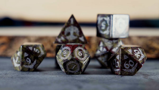 Celtic Dragon Blood Jasper Stone Dice Set – Dice Around the World Collection