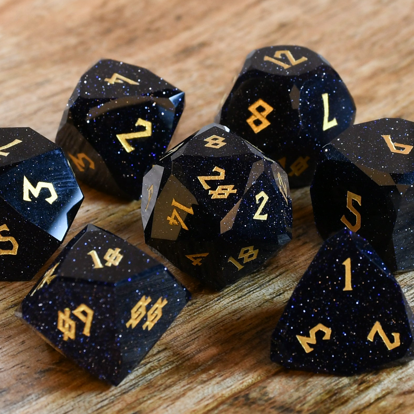 Blue Sandstone Multifaceted Stone Dice Set