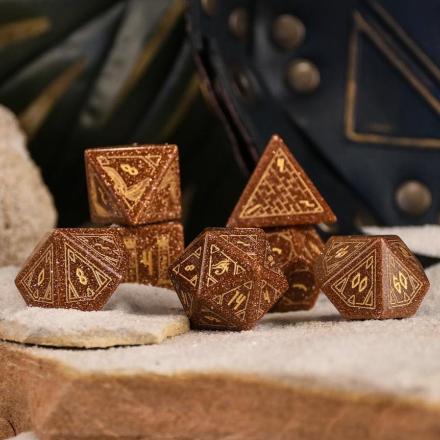 Egyptian Gold Sandstone Stone Dice Set - Dice Around the World Collection