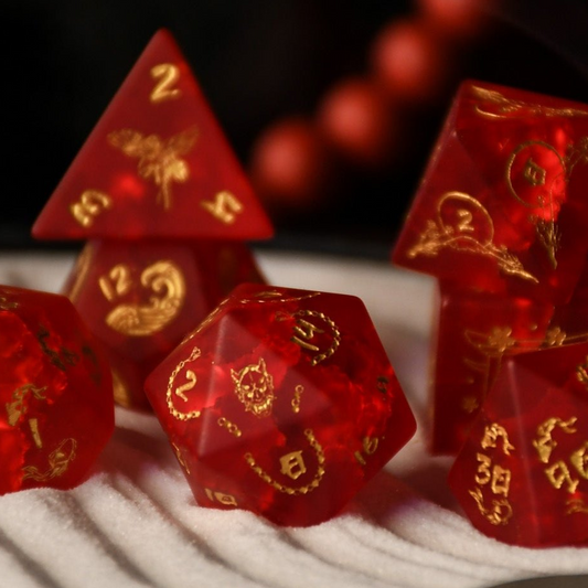 Japanese Frosted Red Glass Dice Set - Dice Around the World Collection