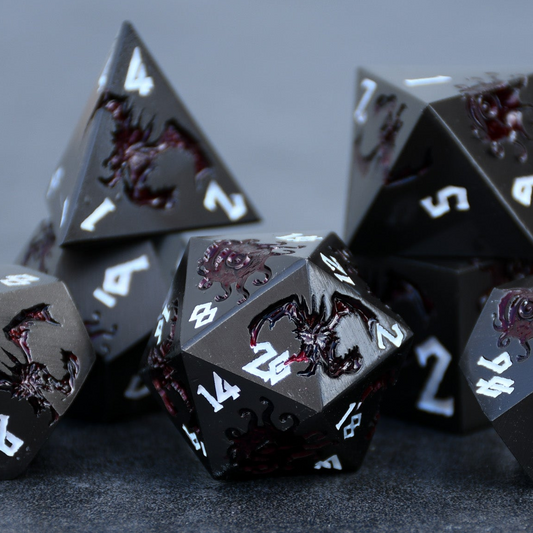 Monster Manual Dice - Gunmetal and Crimson