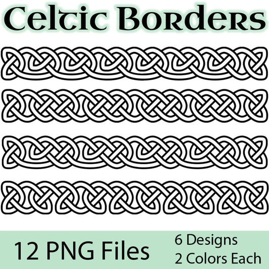 Celtic Borders Clip Art: Transparent, High-resolution PNG files of celtic knot borders for personal and commercial use in green and white