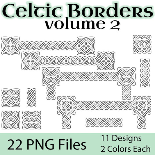 Celtic Borders Clip Art 2: Transparent, High-resolution PNG files of celtic knot borders for personal and commercial use in green and white