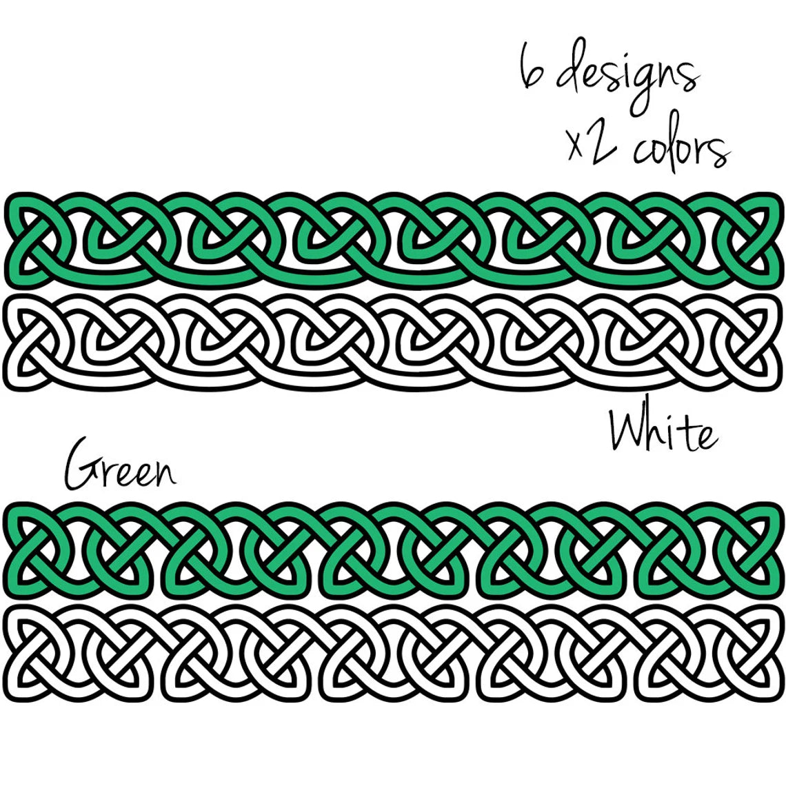 Celtic Borders Clip Art: Transparent, High-resolution PNG files of celtic knot borders for personal and commercial use in green and white