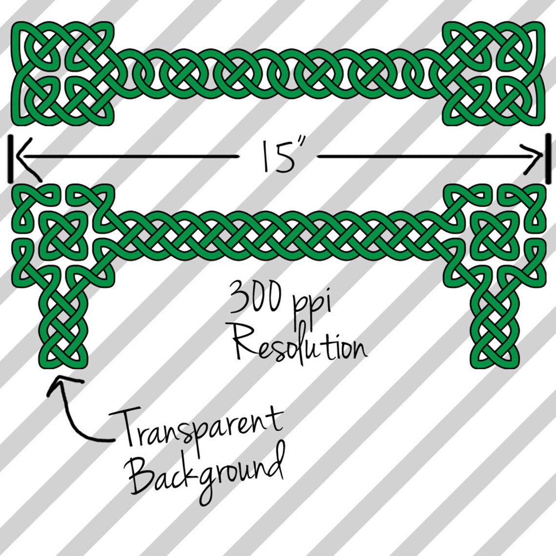 Celtic Borders Clip Art 2: Transparent, High-resolution PNG files of celtic knot borders for personal and commercial use in green and white